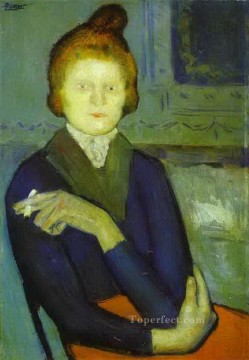 Mujer con un cigarrillo 1901 Pablo Picasso Pinturas al óleo